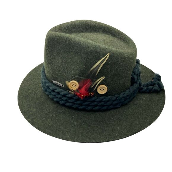 Oktoberfest Fedora Hat German Headwear Unisex Alpen Green Wool Trachten Size 7 - Picture 1 of 14